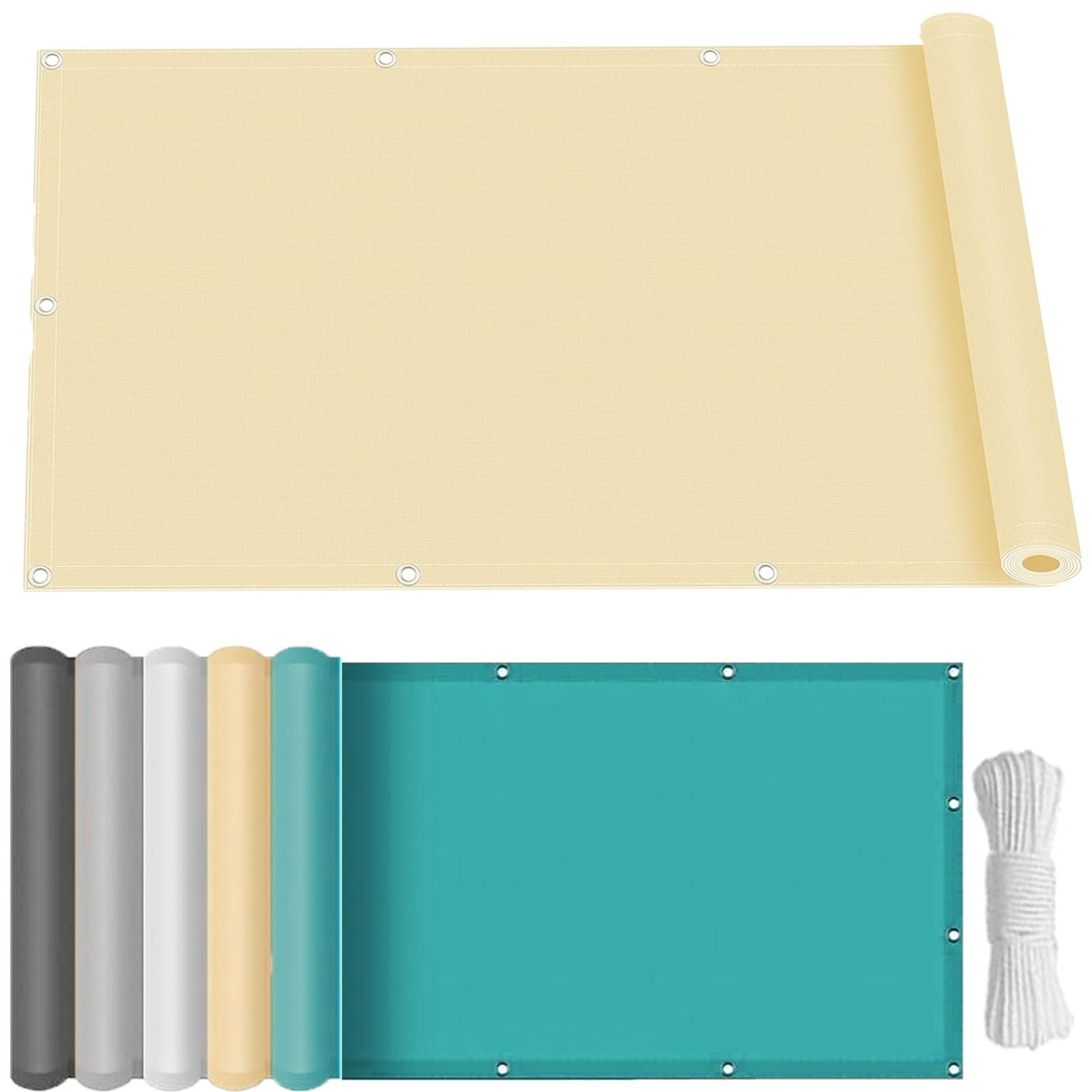 Żagiel Przeciwsłoneczny Prostokątny 125 x 420 cm Wodoodporne, 98% Filtr Uv, Prostokątne Zadaszenie Tarasowe Darmową Liną, Wiatroodporny Na Taras, Do Pływania Na Podwórku, Kolor kremowy