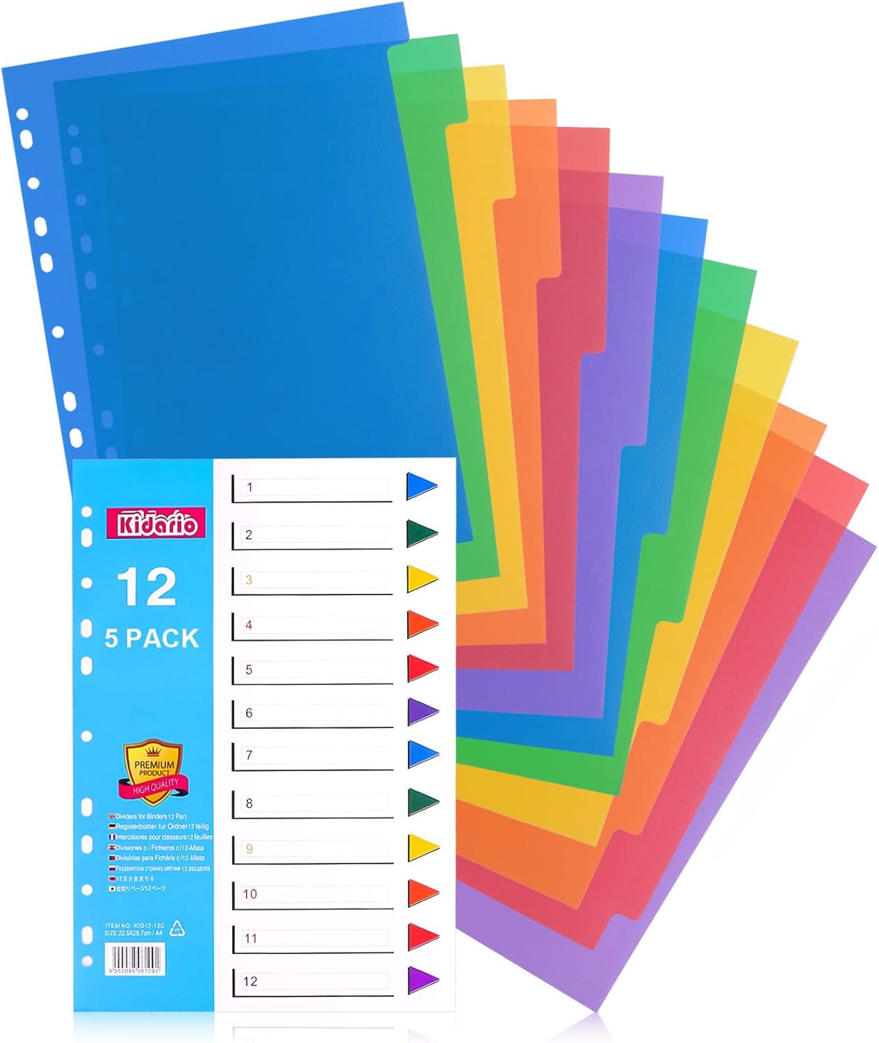 A4 File Dividers, 12 Part Wide Subject Dividers, 5 Pack Card Folder