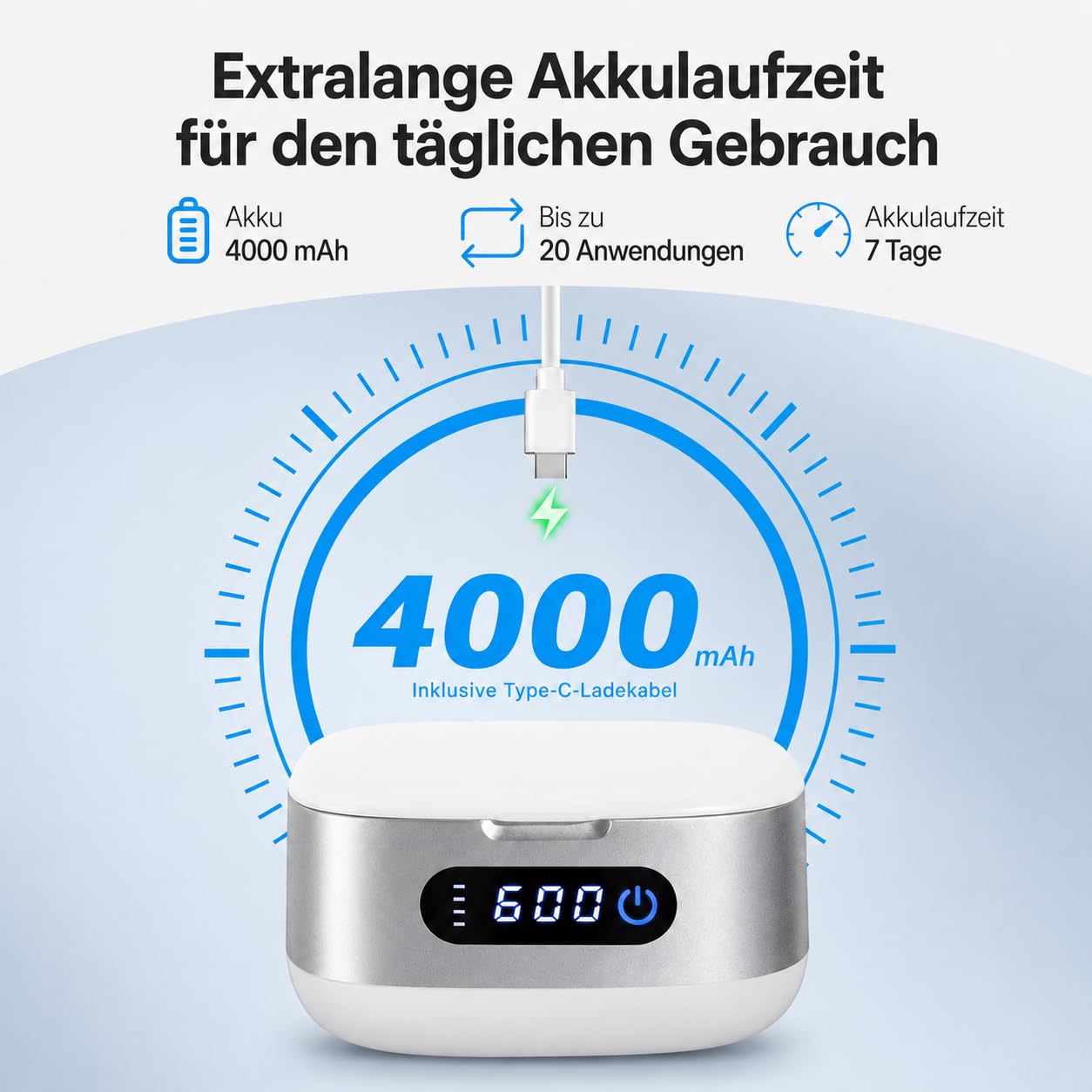 Voraiya Ultraschallreiniger für Zahnschienen Ultrasonic Cleaner mit 4000mAh Akku IPX6 Wasserdichtes Ultraschallreinigungsgerät 166ml Ultraschallbad für Aligner, Zahnspangen, Zahnersatz & Reisen