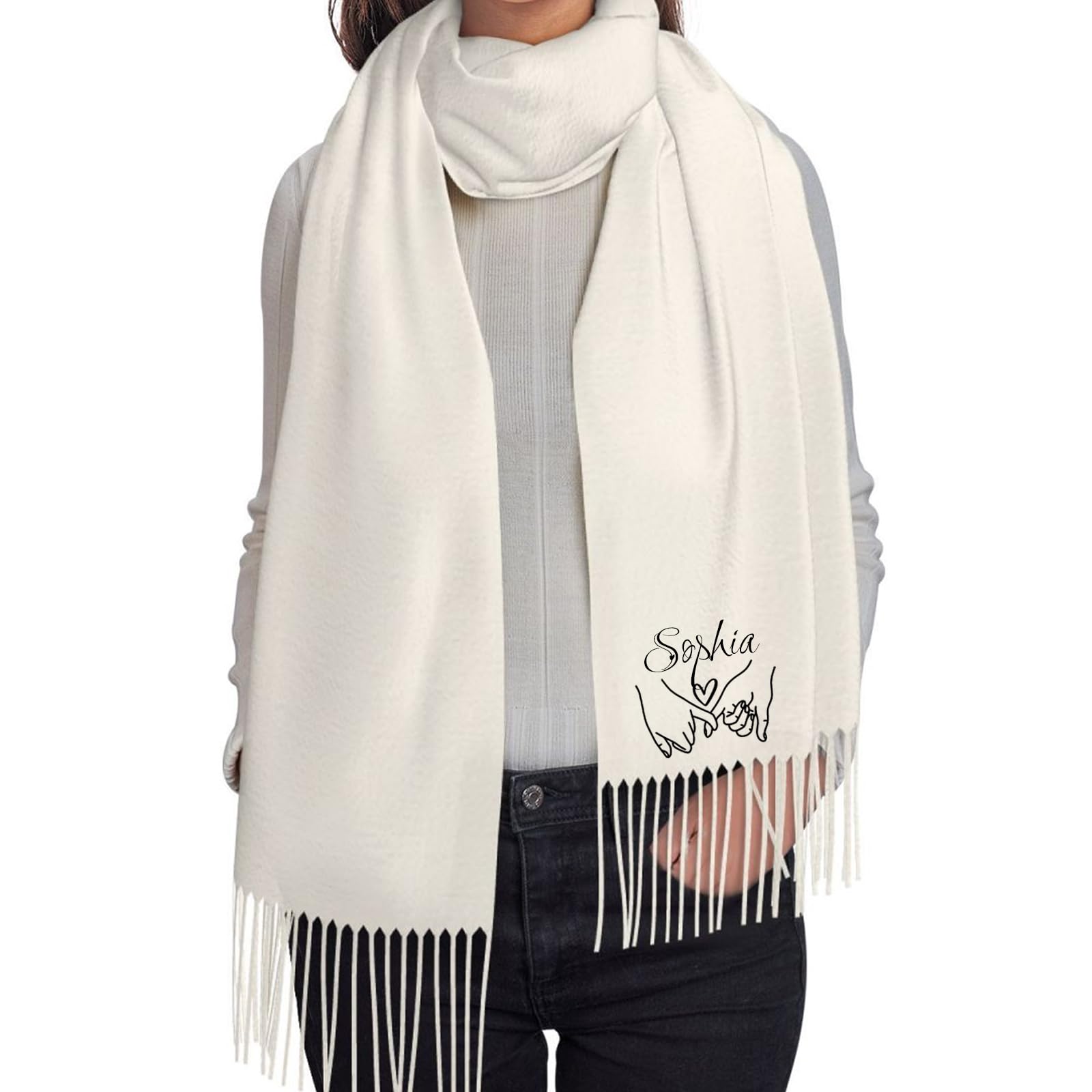 LJYTMZ Personalised Scarf Embroidered Name/Photo, Personalised Scarf Gifts, Soft Customized Large Shawls, Winter Warm Thick Tassel Scarf for Women Men Christmas Birthday Gifts