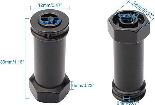 Miniatura 2 de 4 adaptadores hexagonales de aluminio de 0.472 in para rueda de 1.181 in de extensión, eje de desplazamiento amplio, piezas de actualización para