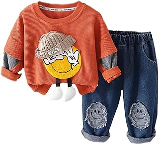Bold N Elegant Cotton Kids Full Length Uptown Sweatshirt With 3D Smiley Patch And Jeans Party Dress Set For Infant Toddler... Price In India