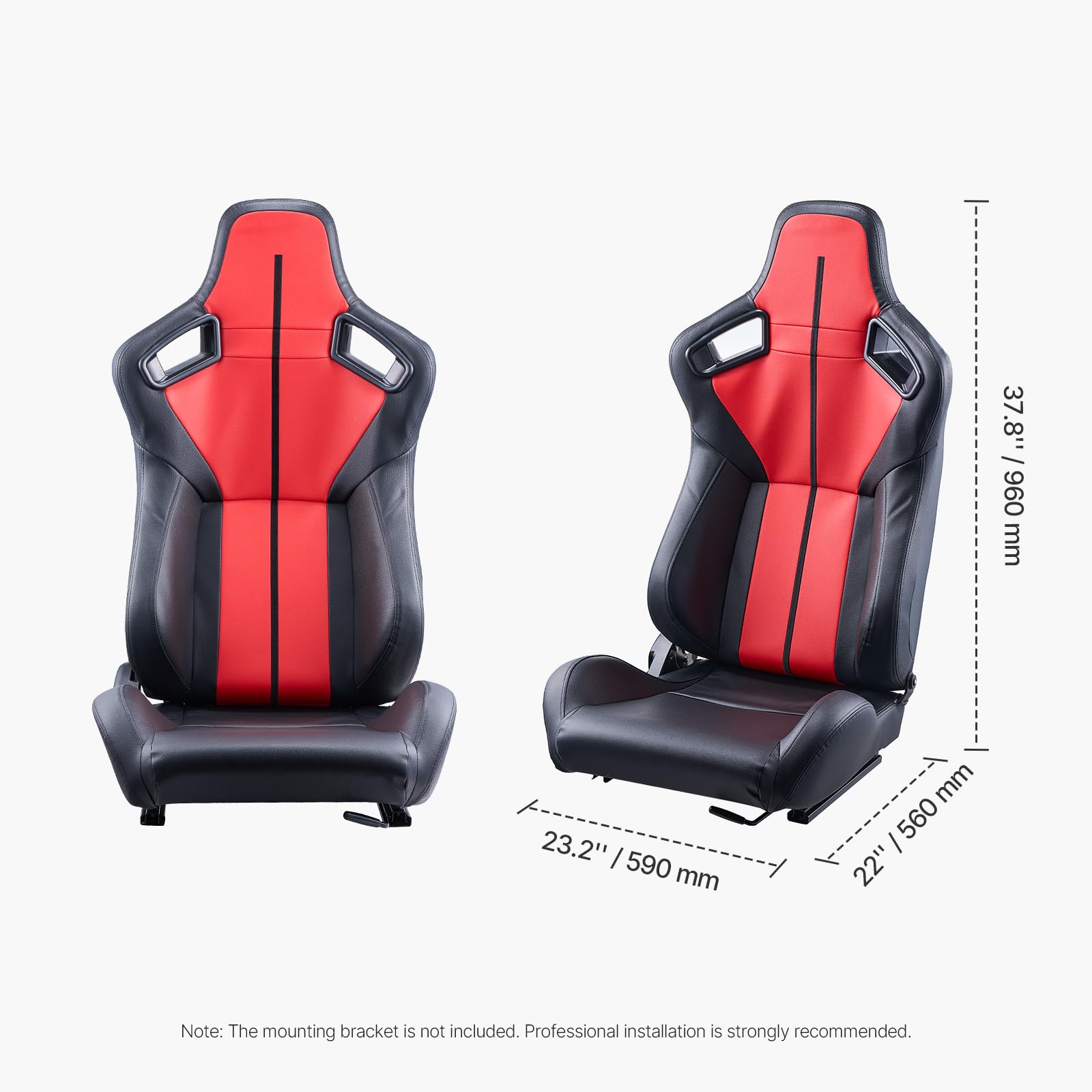 VEVOR Rennsitz verstellbares Renncockpit mit Weitwinkel-Neigung und hochelastischem Schaumstoff 2 Stk. Rennstuhl mit weichem PVC-Leder und Q235B-Schieber, passend für Rennwagen und Go-Karts