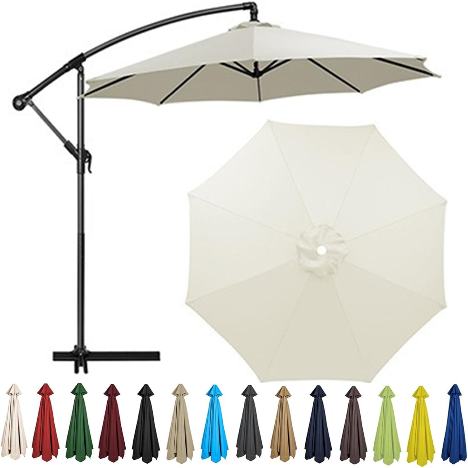 Replacement Parasol Canopy 2m-4m - Waterproof Garden Umbrella Replacement Cover for 6/8 Arm Frames - UV Protective Outdoor Fabric Fits Cantilever & Patio Umbrellas (Beige,6 Ribs-2m(6.5ft))