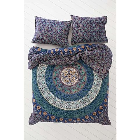 INDOCRAFTS Bohemian Cover Elephant Mandala Pattern Bedding Set 3 Piece - 1 Duvet Cover and 2 Pillow Cover Soft Fabric Queen Size (Double) Cover