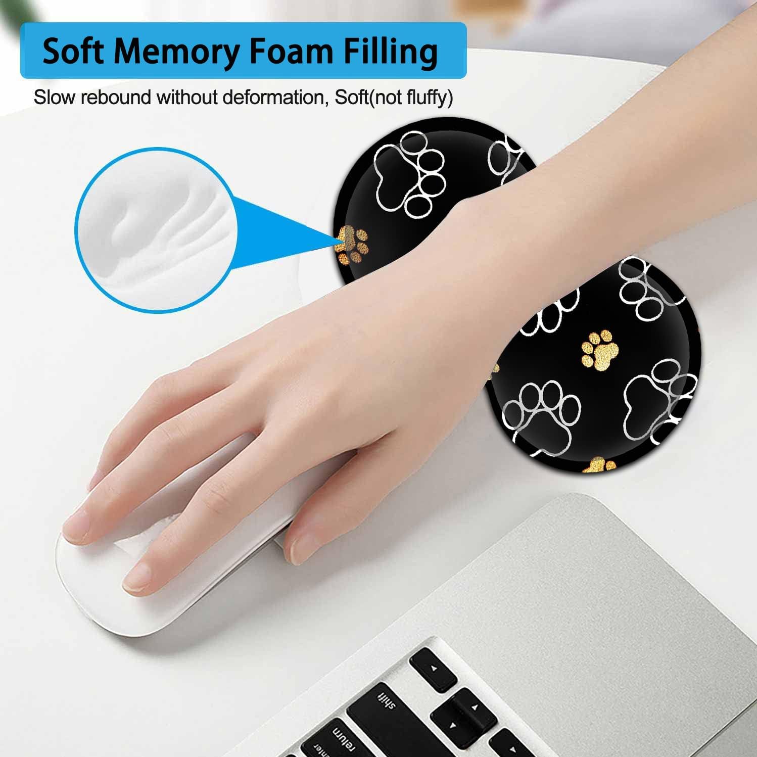Large Mouse Pad, Extended Office Desk Pad 31.5x11.8in, Ergonomic Memory Foam Mouse Wrist Rest Support for Home Office Computer Writing Pad, Gold White Cute Dog Paws Prints XXL Black Gaming Mouse Mat