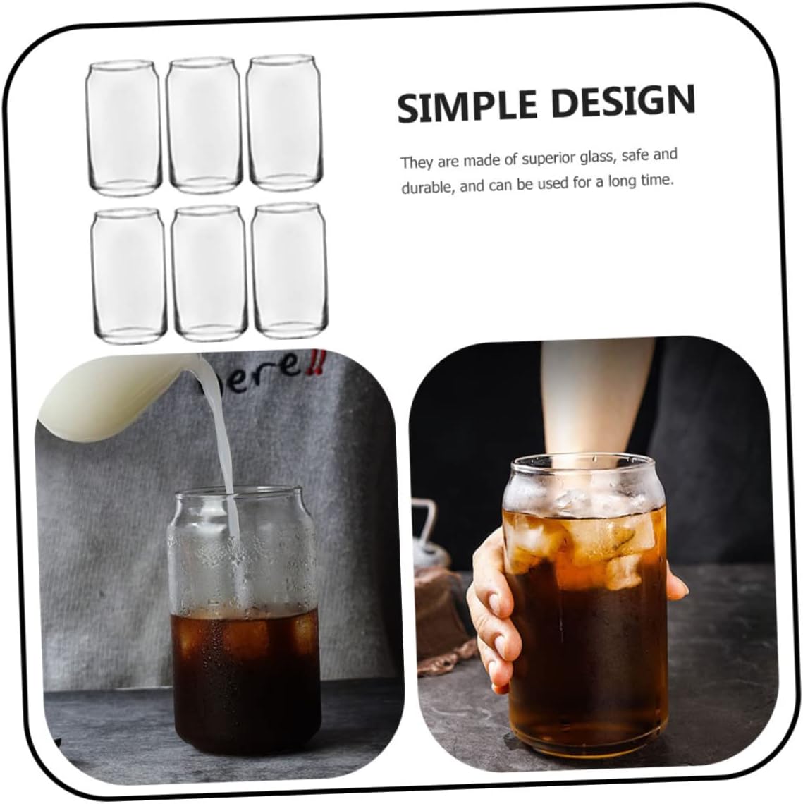 6pcs High-toughness Glass Cup Ring-pull Can Shape Bar Cocktail Cup Juice Beverage Glass