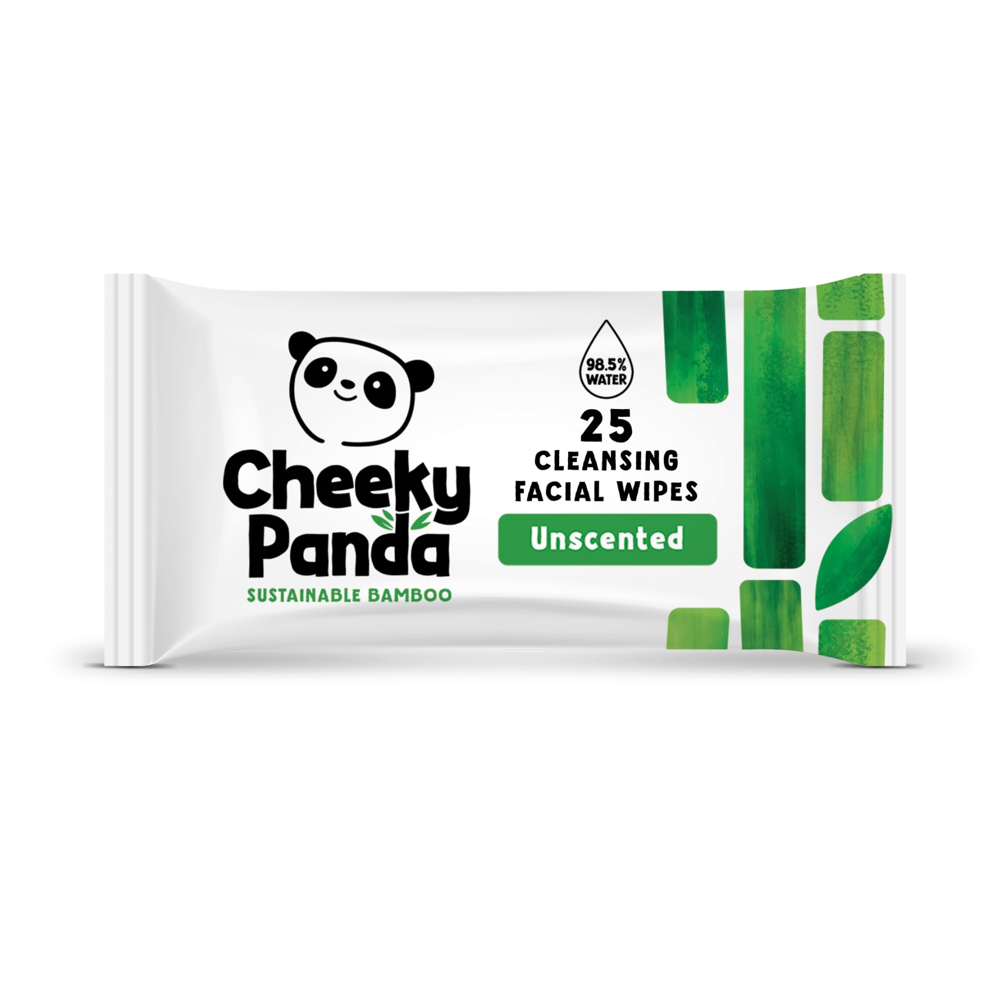 The Cheeky Panda Bamboo Facial Make Up Remover Wipes | Sustainable Face Wipes Eye Makeup Remover | Unscented Pack of 25 Face Wipes | 99% Purified Water