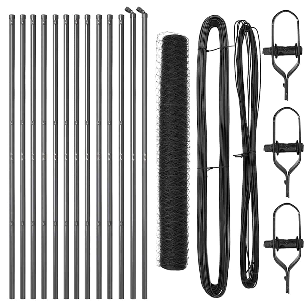 Steel Fence Post Grey 25 x 1 m Outdoor Garden Perimeter Barrier with 50 mm Mesh, Corrosion Resistant Durable Support for Pet Enclosure and Terrace Security