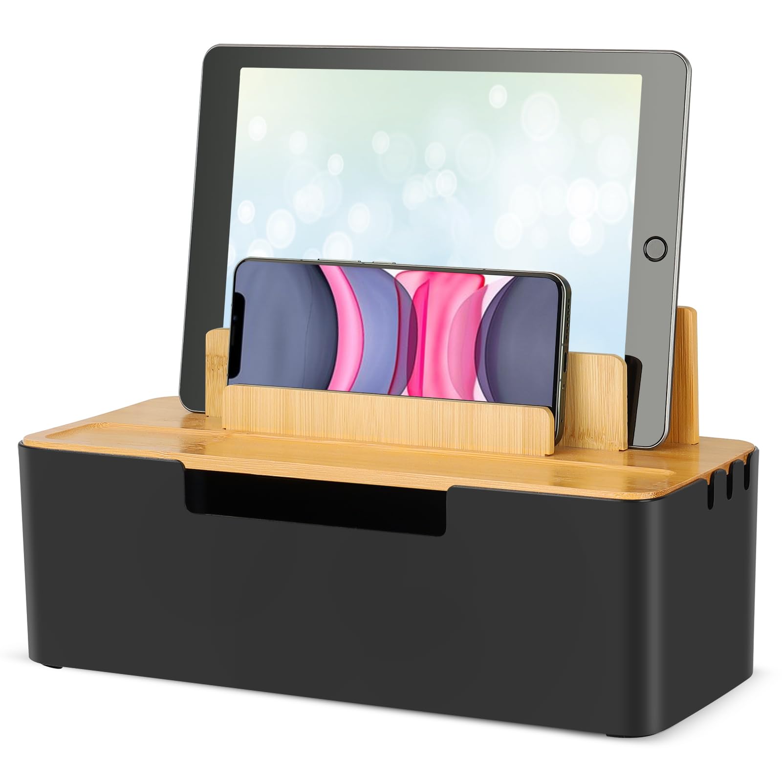 CRROEL Cable Tidy Box,Cable Management Box with Dual-Purpose Lid for Phones/Tablets/Smartwatches/Book