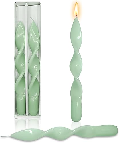 Velas cónicas verdes trenzadas de 8 pulgadas, 2 velas en espiral hechas a mano sin perfume, velas cónicas para boda, meditación, decoración de
