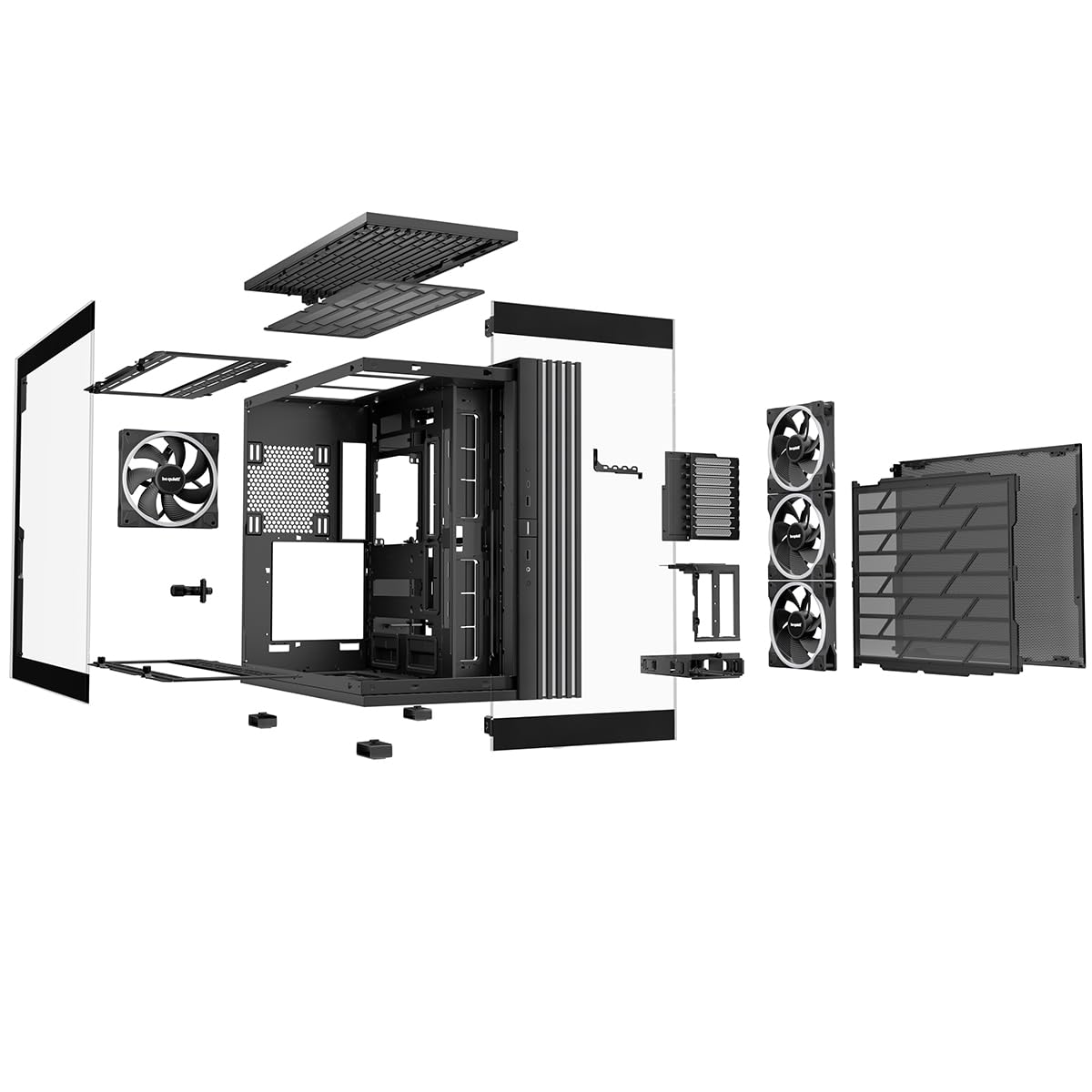 be quiet! Light Base 900 FX Black PC Case, vista panoramica mozzafiato, design Dual Chamber, striscia LED ARGB massiccia, 4 ventole PWM, invertite e utilizzabili orizzontalmente