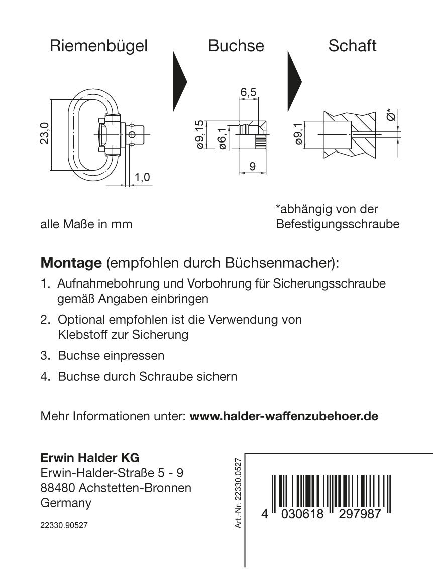 PUSH & GO Riemenbügel SLIM 6,0x1,0 für 23 mm Riemenbreite