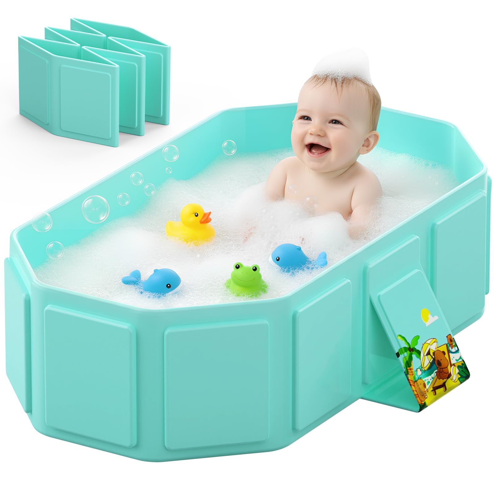 Collapsible Baby Bathtub Toddler Bathtub with a Drain Plug Folded for Storage Without Assembly Suitable for Newborns to