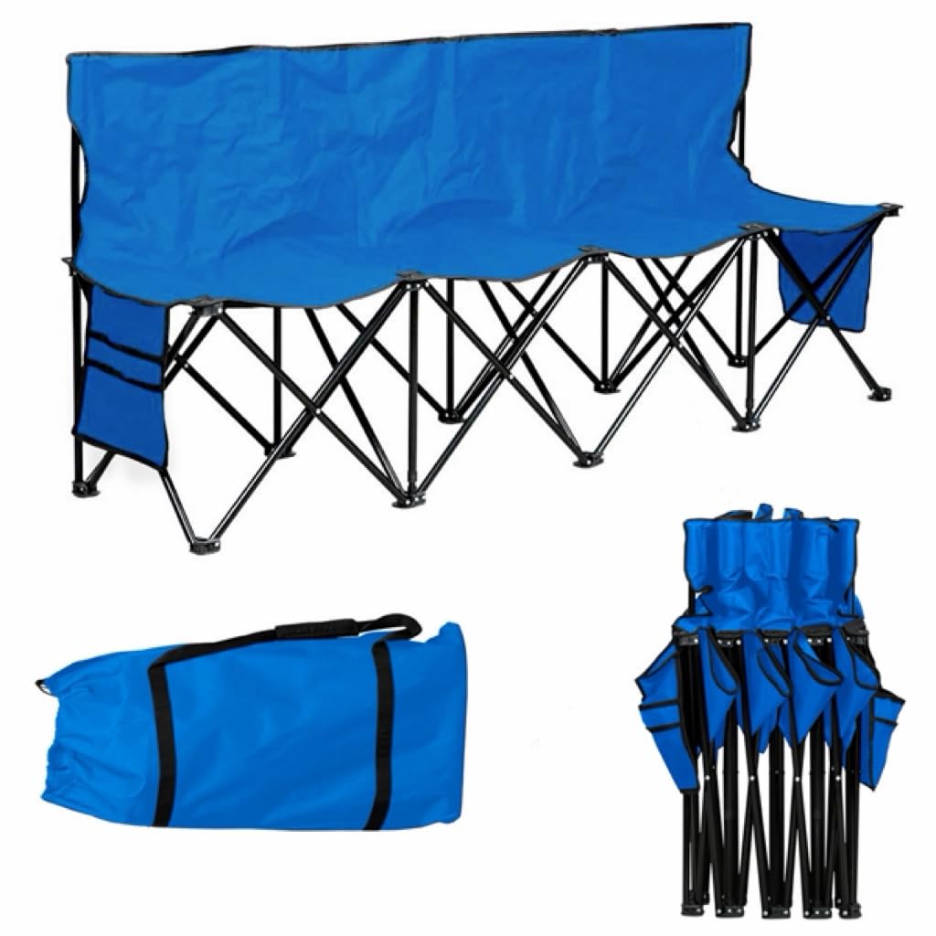 Yaheetech 4-Seat Folding Bench with 2 Hanging Bags & Carry Bag, Blue