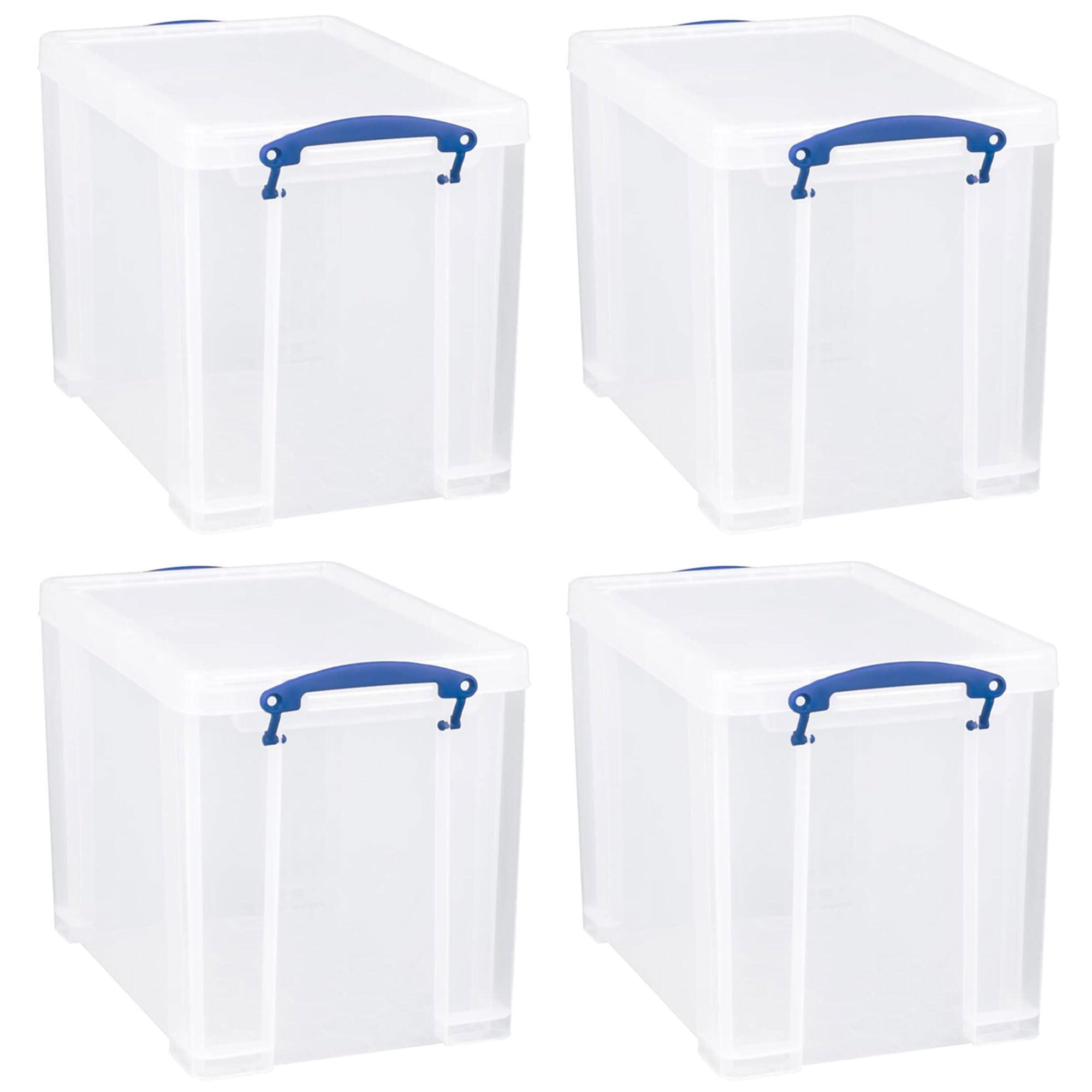 Really Useful Box Clear 19 Liter Plastic Stackable Storage Container W/Snap Lid & Built-In Clip Lock Handles For Home & Office Organization, (4 Pack)