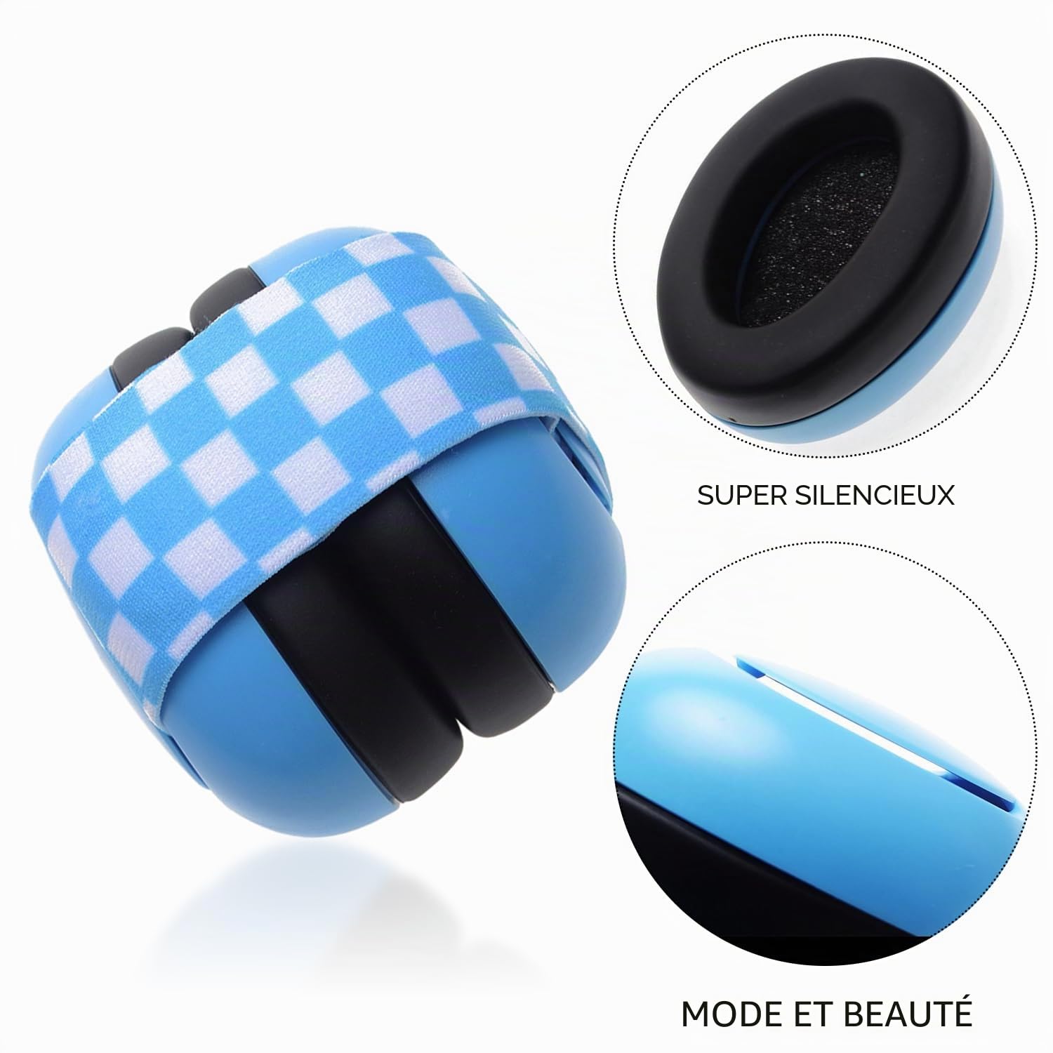 1 protection de l'onglet pour bébé - Arceau doux et réglable - Isolation acoustique - Convient pour les bébés de 0-18 mois (bleu), 7*7*8cm
