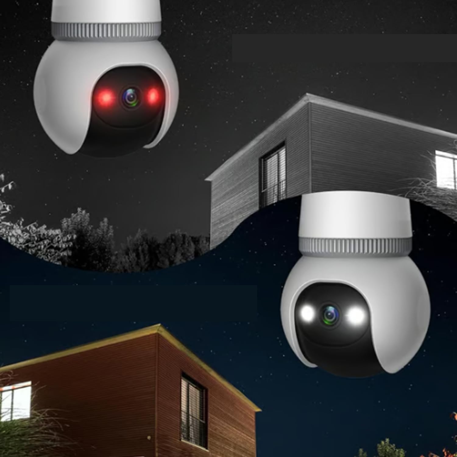 Livelyto Lot de 2 caméras de sécurité à ampoule 4 MP 5G et 2,4 GHz sans fil avec vision nocturne, lumières de porche intelligentes avec caméras aussi faciles à installer que les ampoules changeantes