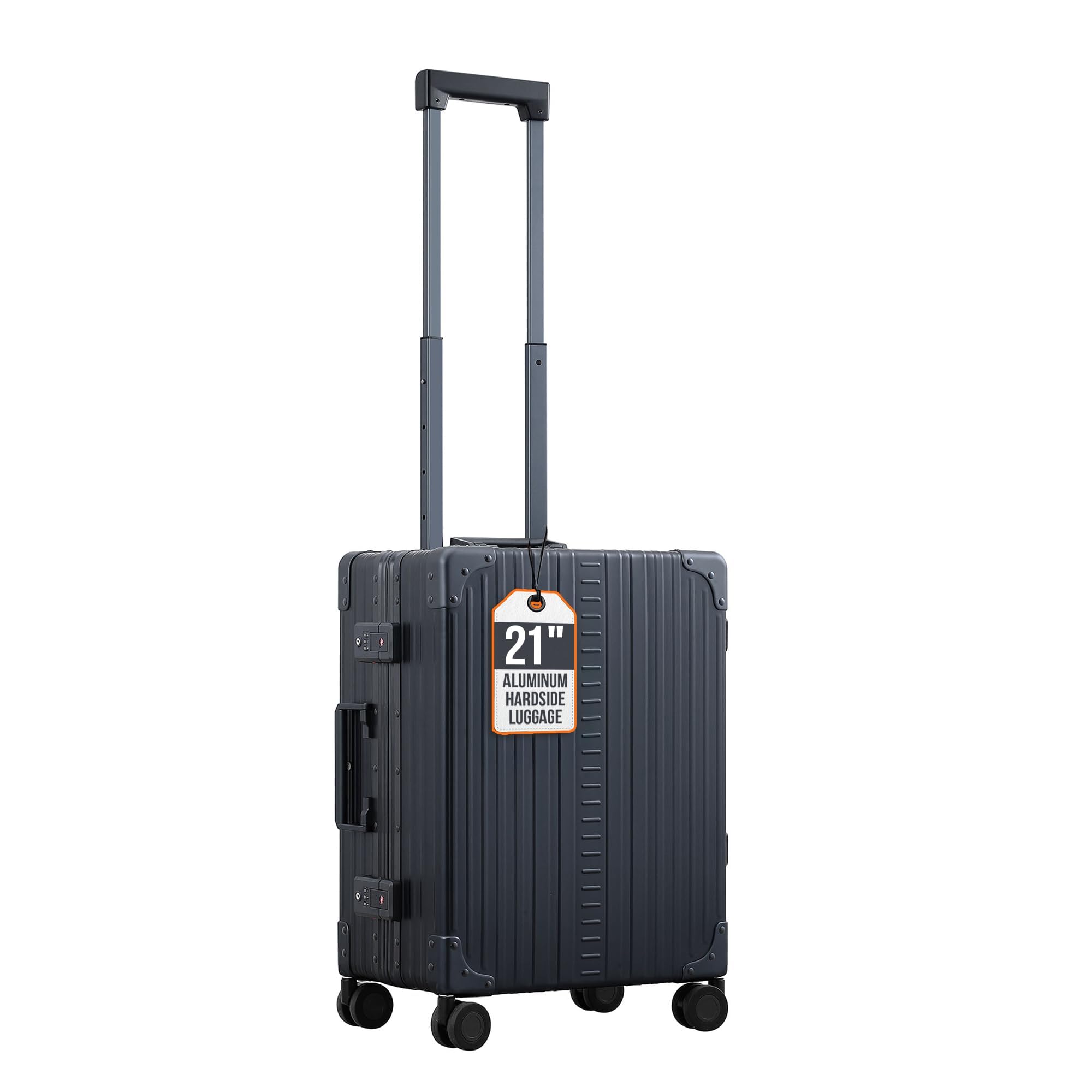 Aleon All Aluminum Lightweight Carry-On Luggage - Hardside Carry-On Suitcase, TSA Approved, Hard Shell Suitcase for Travel, Airline Approved 21 Inch Hard Spinner Wheels Luggage (Onyx)
