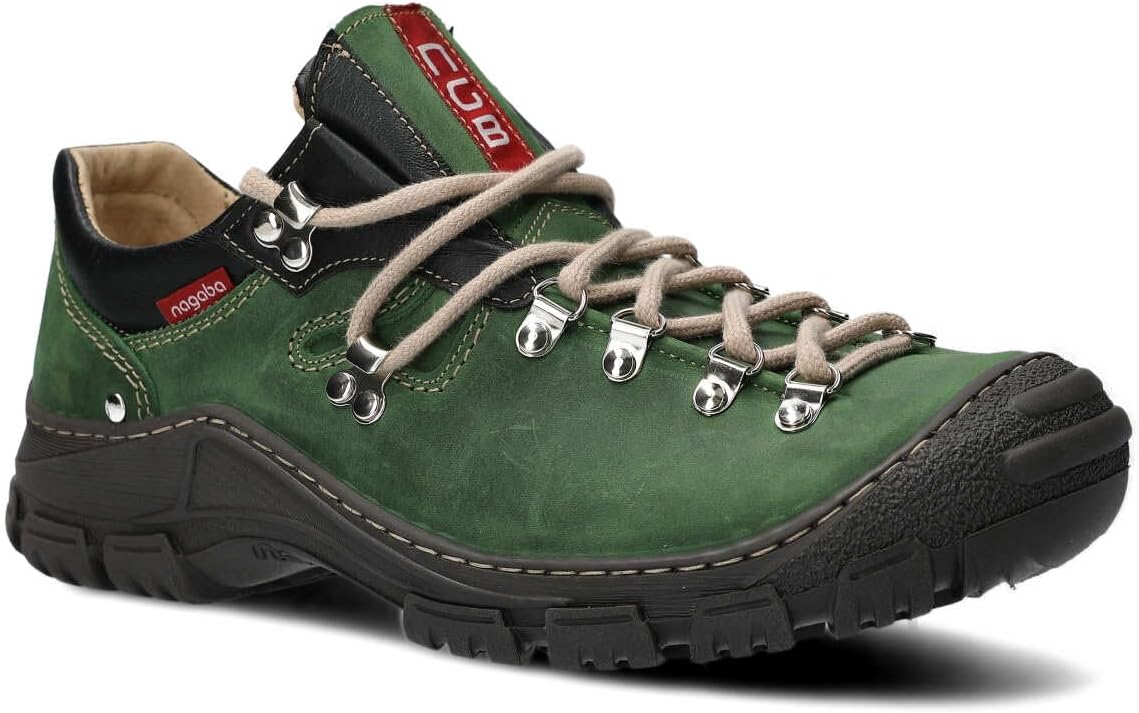 NAGABA - Heren wandelschoenen - Trekkingschoenen - Heren outdoorschoenen van echt leer, met veters - Wandelschoenen, leren schoenen met dikke, antislipzool - Model 444 - Crèmekleurig - 44