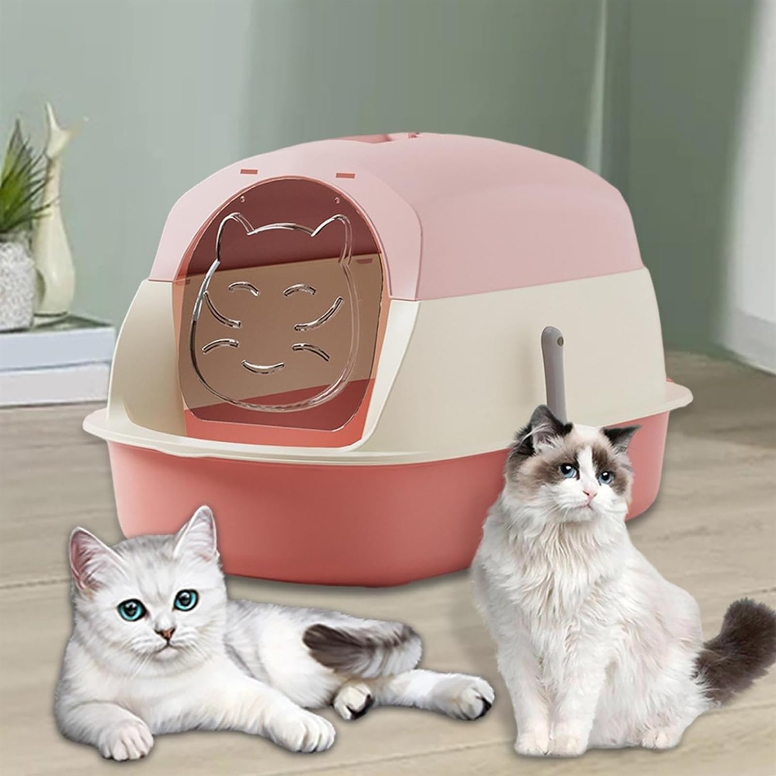 Kuweta dla Kota Solidna Kuweta Dla Kota Z Pokrywką, Zakryte Kuwety Wysokimi Bokami, Duża, Łatwe Czyszczenie Nieprzywierająca(Pink)