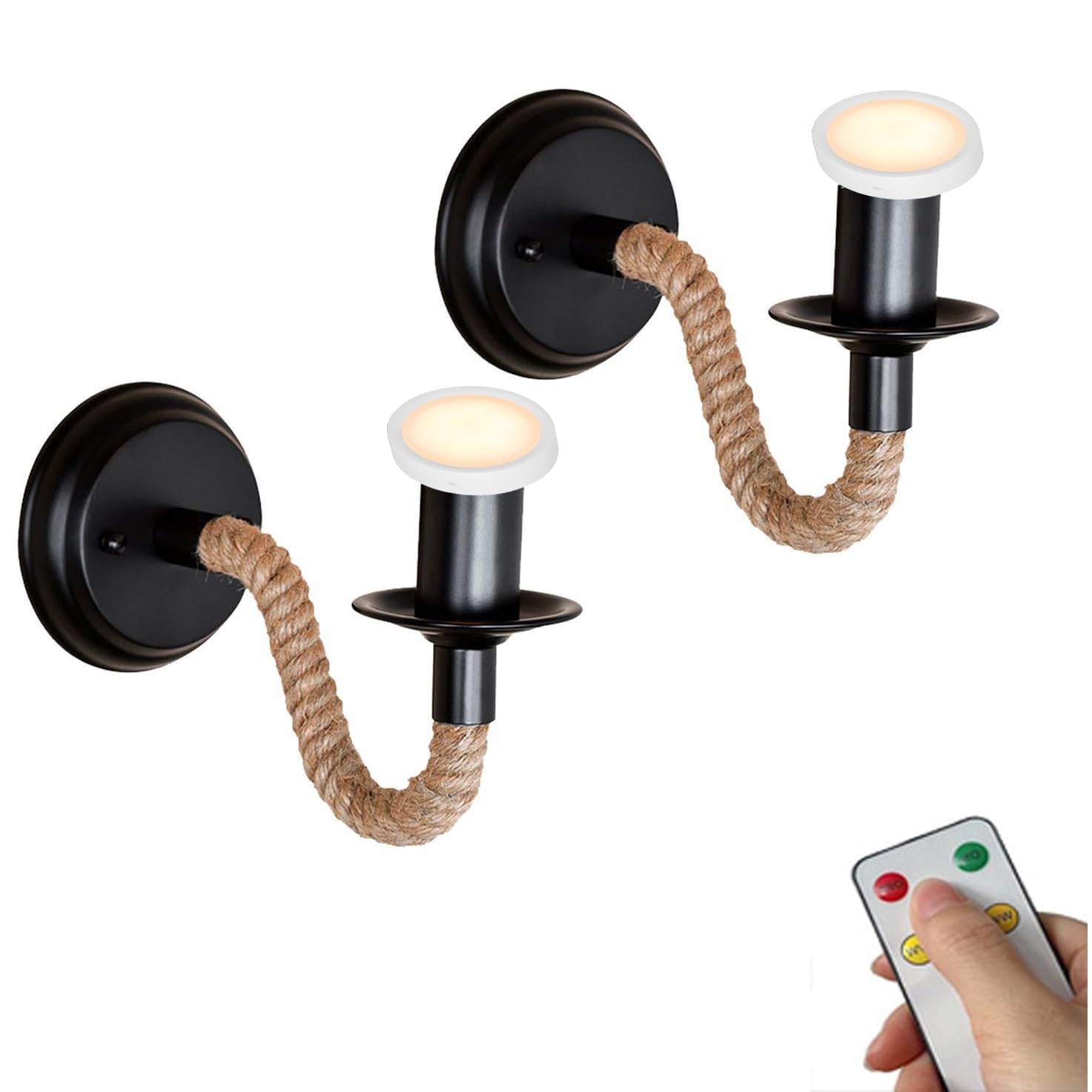 Aplique de Pared LED, Juego de 2 Apliques de Pared a batería, lámpara de Pared LED inalámbrica con Temporizador Remoto, Recargable por USB, Estilo rústico, Color Negro, para dormit