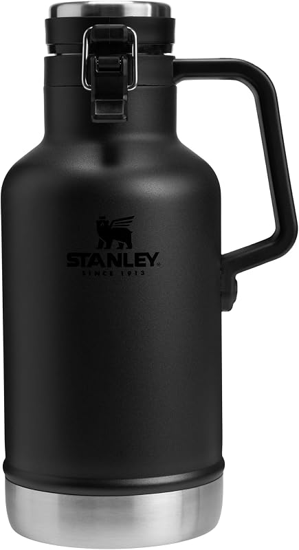 Classic Easy-Pour Growler 64 oz | Keeps Beer Cold or Coffee Hot | Leakproof Steel Lined Lid and Easy to Carry Handle | Insulated Stainless Steel | BPA-Free | Black 2.0