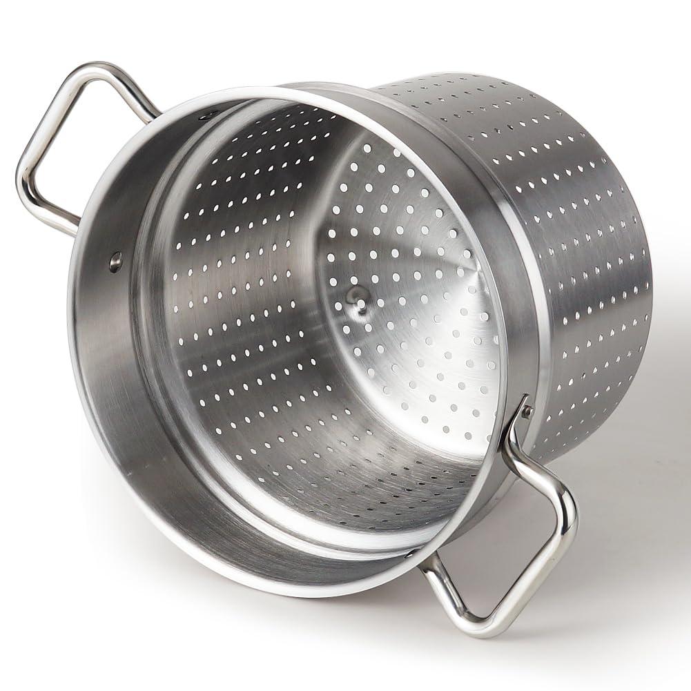 HOMICHEF Pentola per pasta in acciaio inox senza nichel da 13 litri, con colino e coperchio – Cestini in acciaio inox di grado commerciale – Set di pentole a vapore a induzione lucidate opache da 13