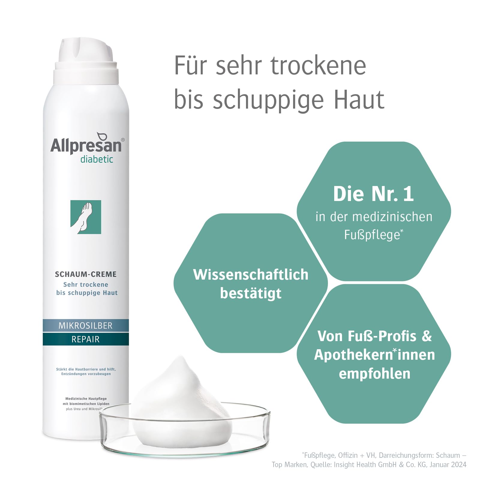 Allpresan Crema de espuma diabética de microplata + repair con microplata para pieles muy secas a escamosas en diabetes mellitus, 200 ml (paquete de 2)