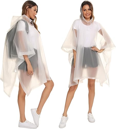Ponchos de lluvia reutilizables con capucha con cordón para adultos, abrigo de lluvia grueso impermeable, 2 paquetes