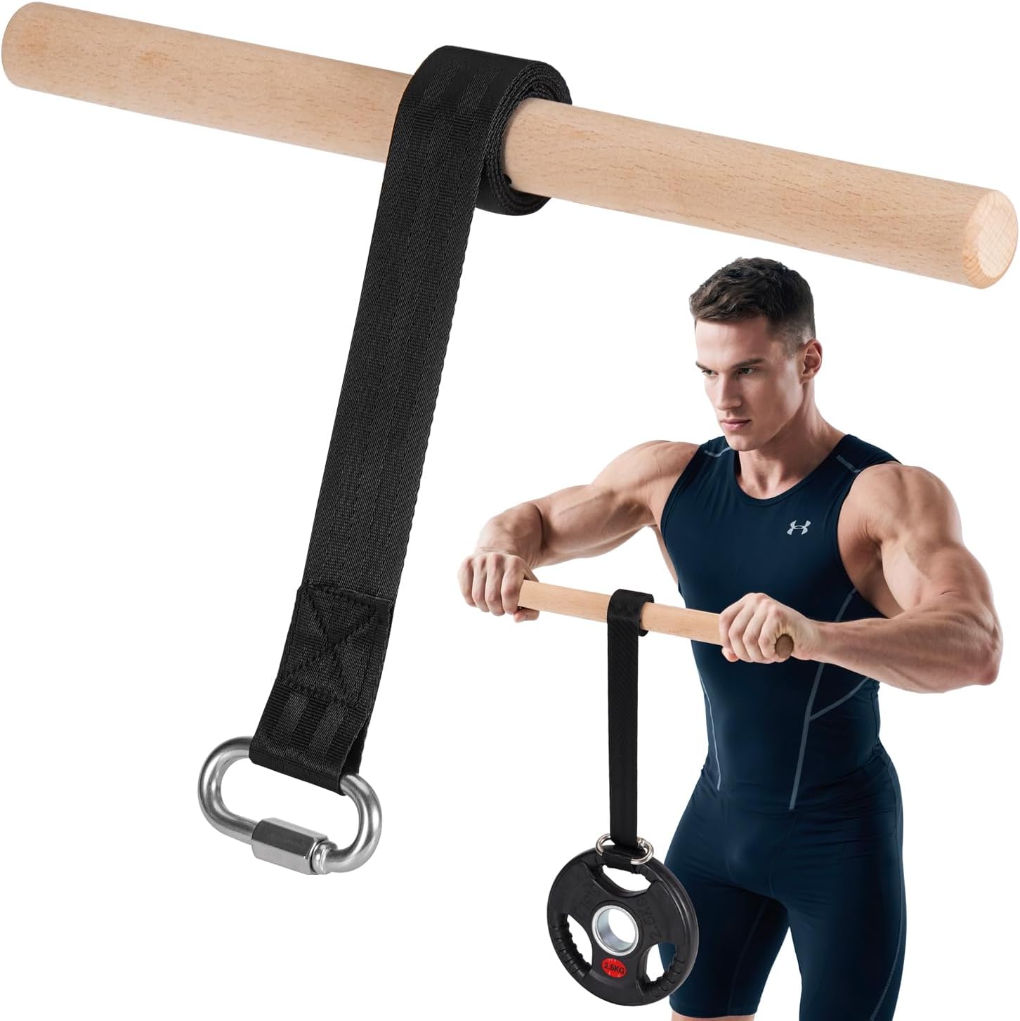 Forearm Strengthener and Wrist Roller, Forearm Exerciser with Joint-Friendly Beech Wood Handles, Forearm Strength Trainer with Durable Nylon Webbing and Stainless Steel Chain Quick Links