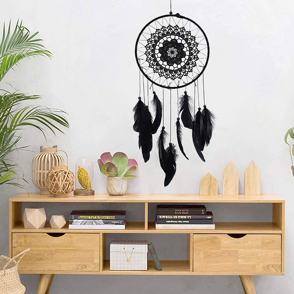 Dream Catcher Wall Decor Handmade Feather Dreamcatcher with Bead Feathers Wall Hanging Ornament 19.7×8.1 inch Boho Crochet Lace Dream Catchers Craft Dreamcatcher for Decoration - Image 4