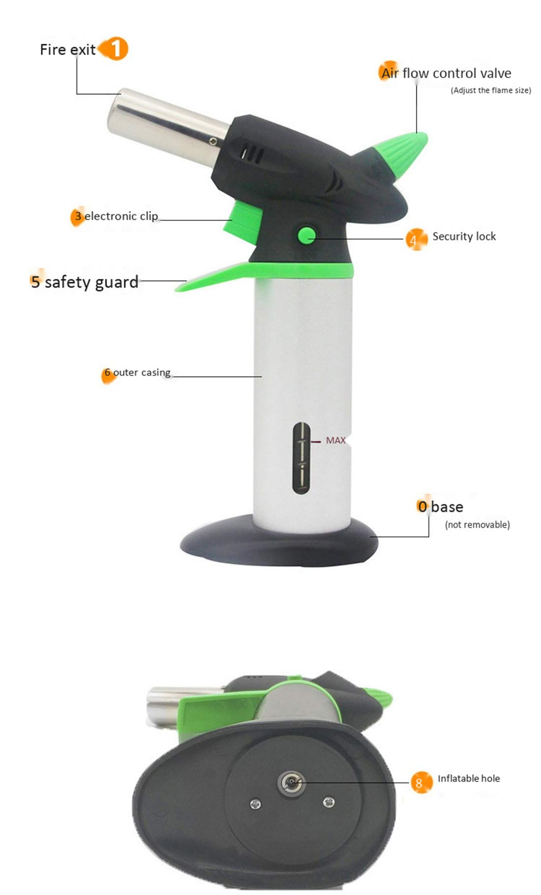 Flamme Réglable de Briquet Au Butane de Cuisine de Chalumeau avec La Serrure de Sécurité Appropriée a La Cuisson/Griller/Champ/Chauffage