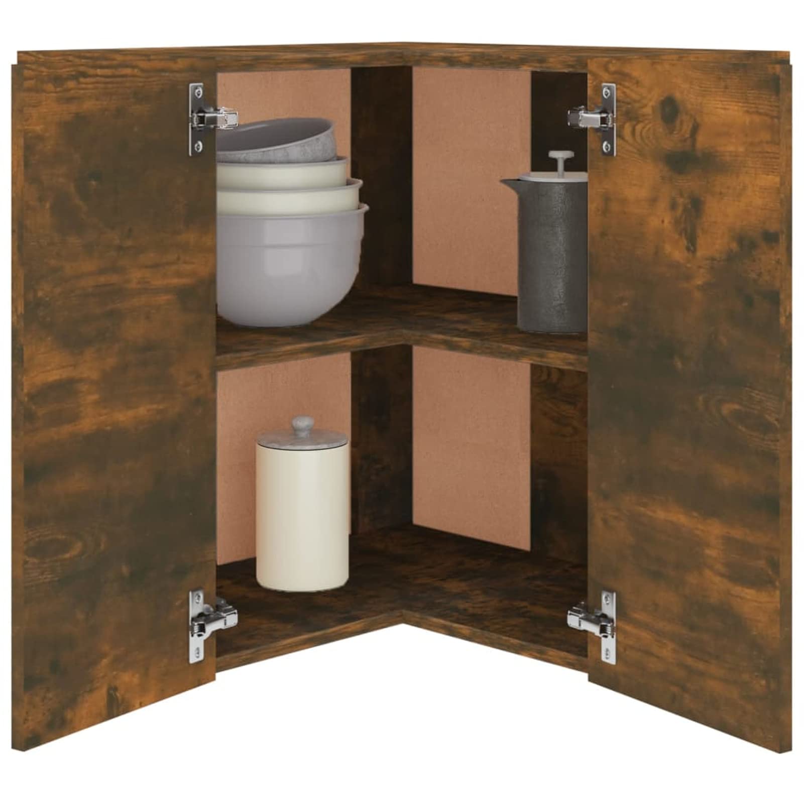 Armadietto Da Cucina Angolare Sospeso - In Legno Rovere, 57x57x60cm, Con Ripiani