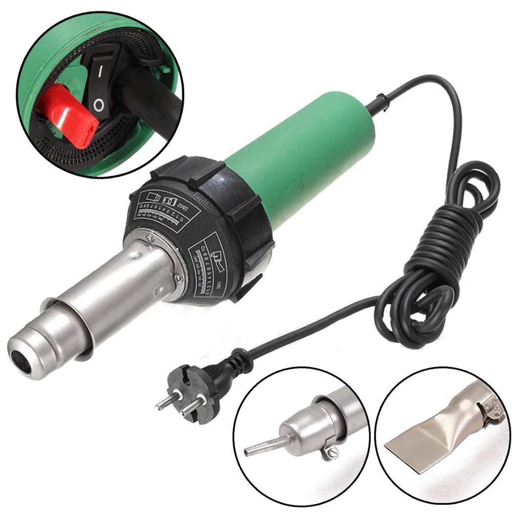 Kit torcia per saldatore in plastica ad aria calda da 1500 W con elemento riscaldante di ricambio - Include triangolo con punta piatta da 6 mm e ugelli veloci rotondi e rullo in