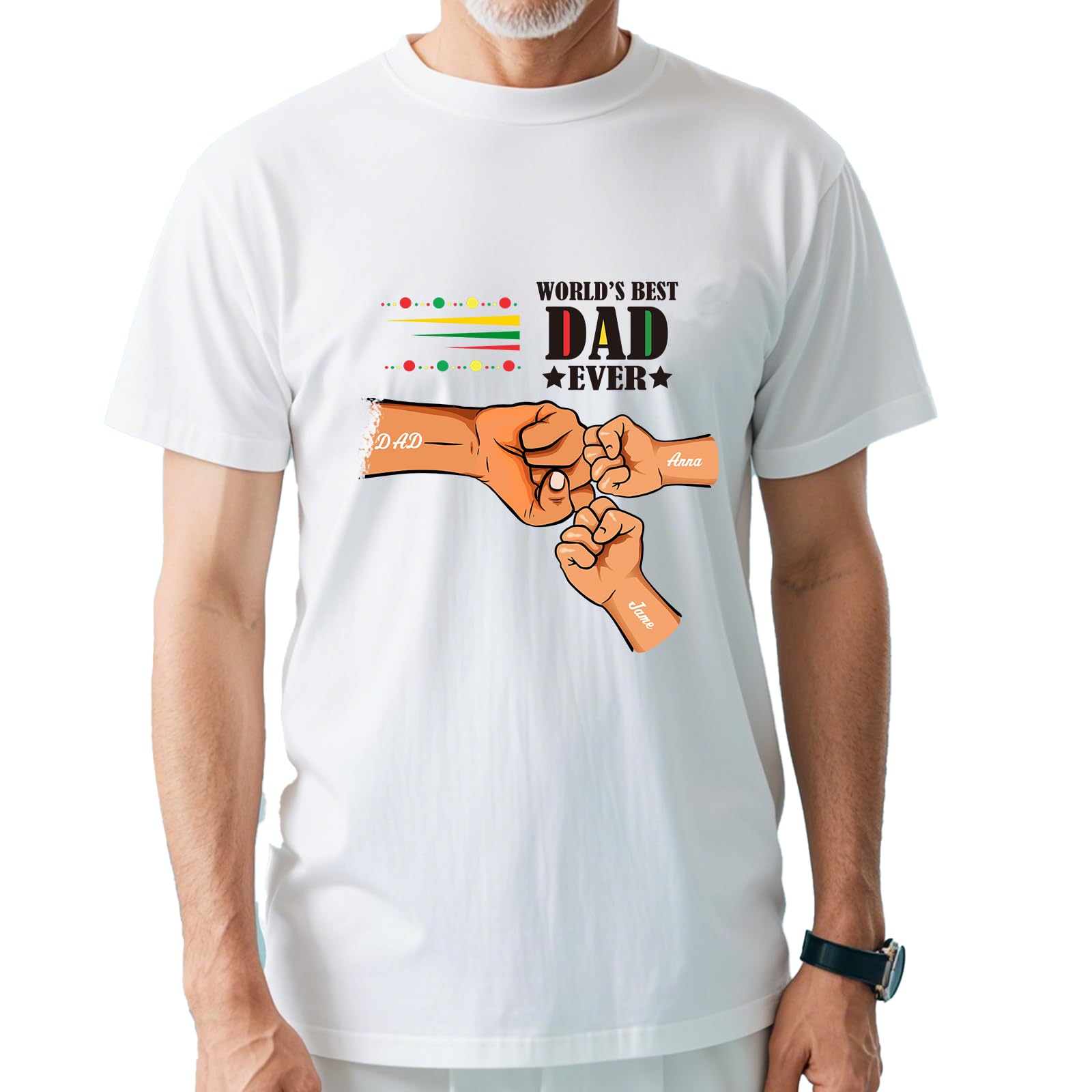 Custom Dad Shirt, Personalized Fist Bump Shirts with Kids Name Photo, Customized Fathers Day Tshirt Gifts for Papa Grandpa