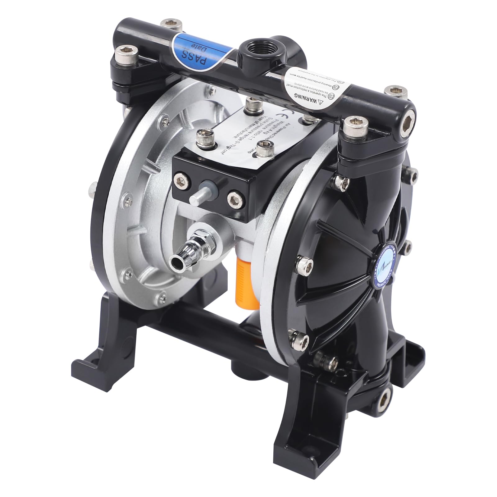 Air Operated Double Diaphragm Pump - Black Aluminum Alloy Pneumatic Diaphragm Pump for Industrial Fluid Transfer, Technicians