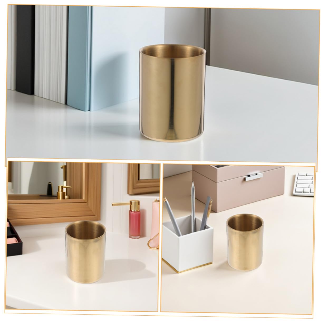 NOLITOY Portalápices Redondo de Acero Inoxidable, Organizador de Brochas de Maquillaje, Caja de Almacenamiento de Pinceles, para Escritorio y Oficina
