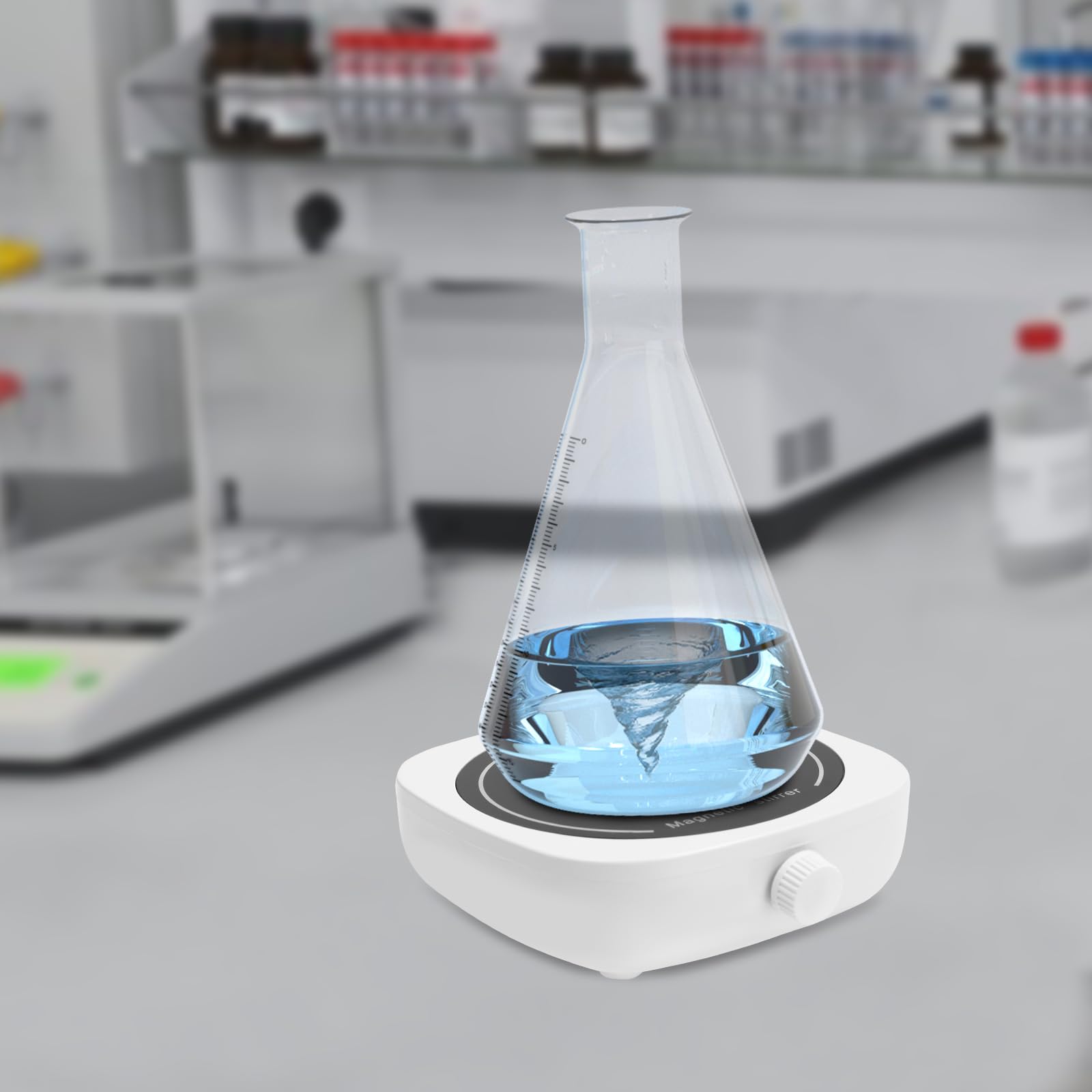 Mini Magnetrührer, 5W 220V Tragbare Magnetic Stirrer mit Anti-Rutsch-Fußpadsm, 0-4000 U/min Automatischer Rührer für Brauen Mixen Hefe Labor, 1L