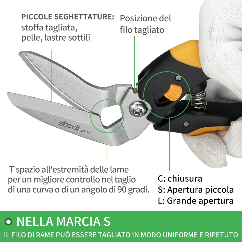 stedi forbici per tappeti 22 cm, forbici per impieghi gravosi, forbici universali, con lame fini e seghettate in acciaio inox carbonizzato - Taglio facile di cavi elettrici, tessuti, lastre di ferro