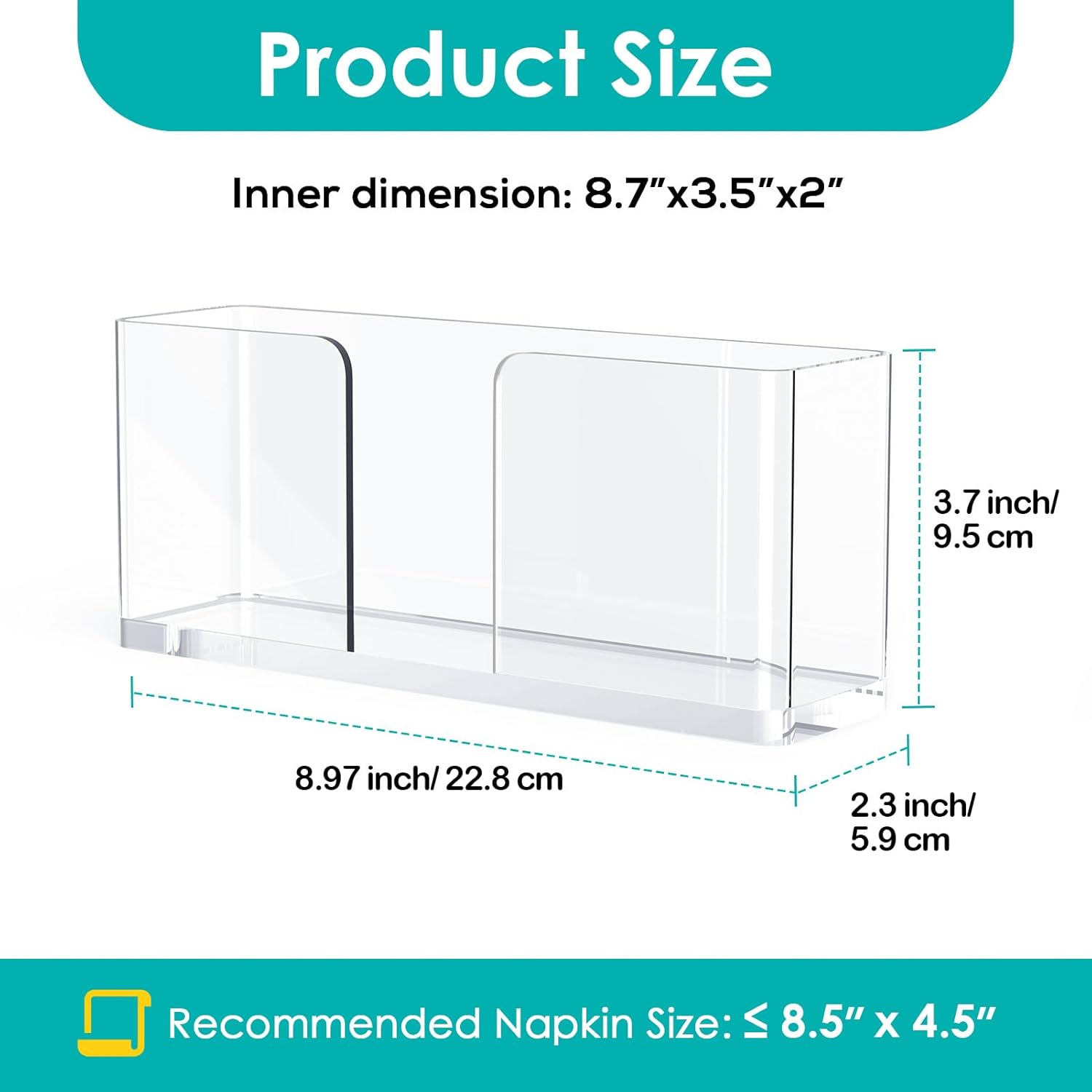 Napkin Holder, Clear Acrylic Napkin Dispenser for Disposable Hand Towels, Bathroom Vanity Organizer Tray Guest Paper Towels Holder Lucite Tray for Bathroom, Business, Restaurant, Hotel - Image 2
