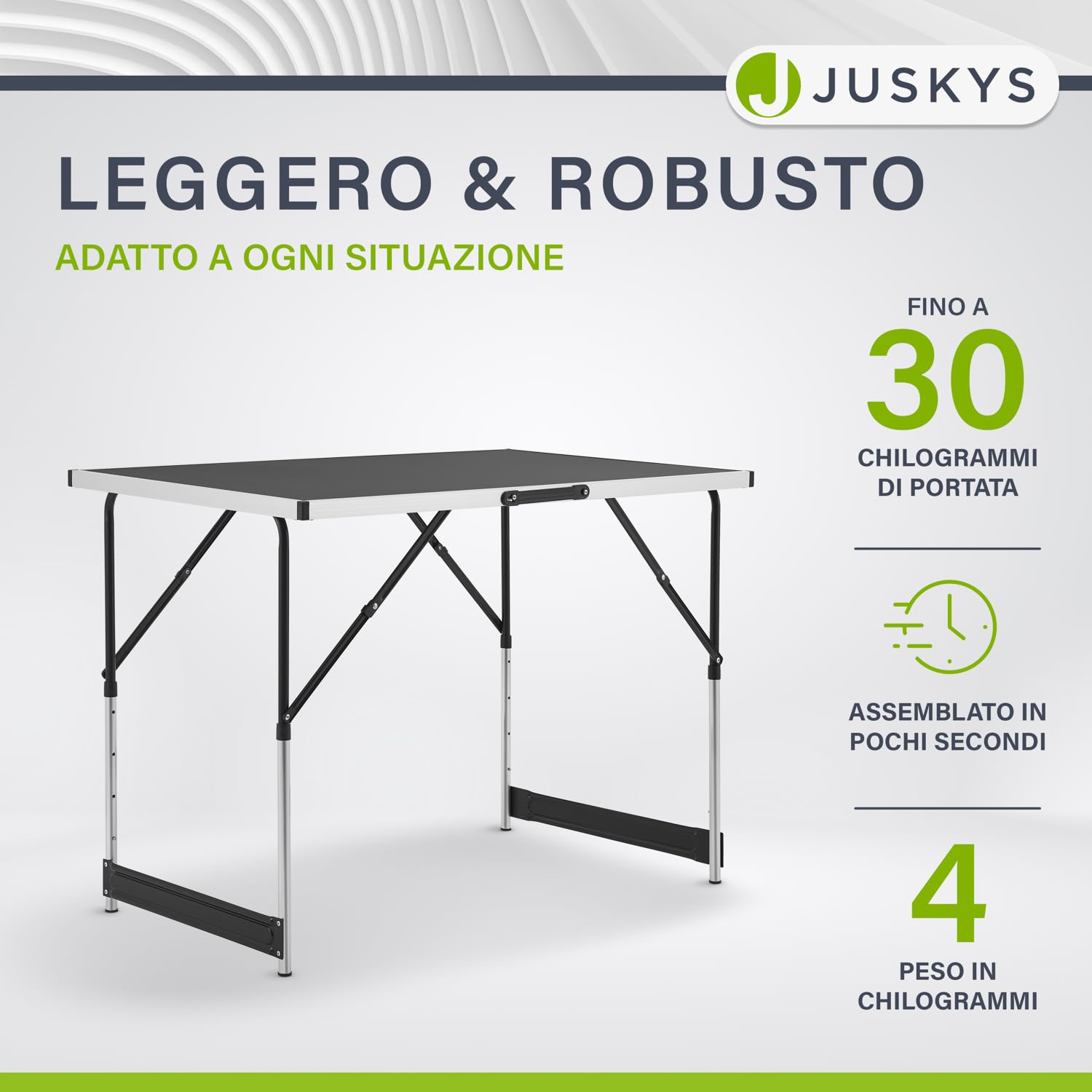 Juskys tavolo multiuso 3 pezzi in alluminio – pieghevole e regolabile in altezza, 100×60 cm, per mercatino, lavoro o campeggio – nero