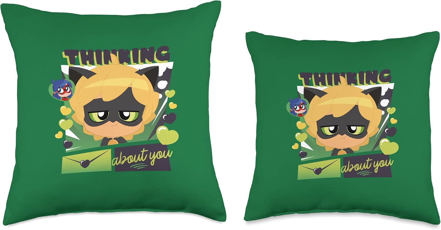 Miraculous Ladybug Chibi Collection Cat Noir Thinking Throw Pillow