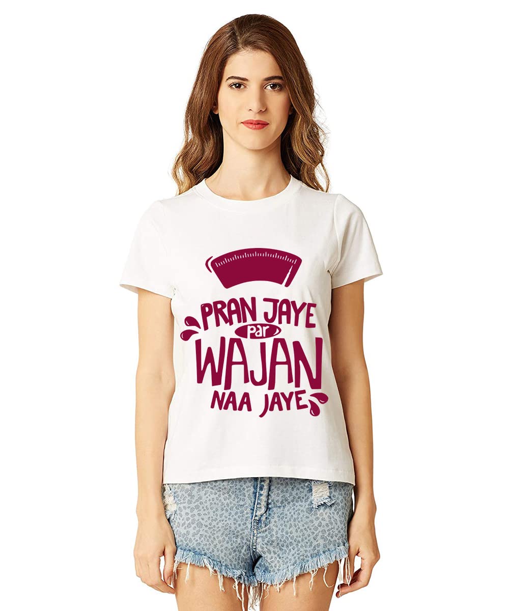 Caseria Women's Cotton Biowash Graphic Printed Half Sleeve T-Shirt - Pran Jaye Wajan Najaye