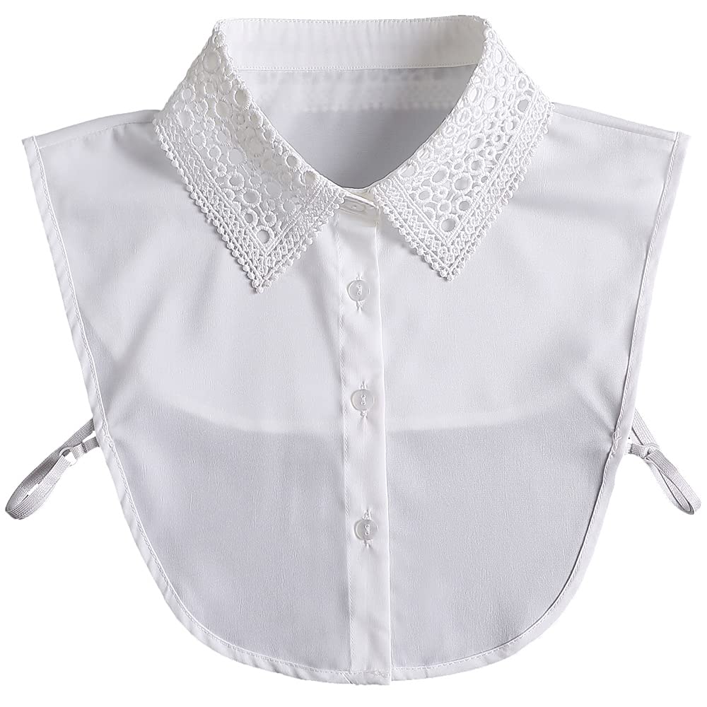 LoudSung False Collar Detachable Blouse Fake Collar Half Shirt Ruffled Lace Top Elegant for Women Girls