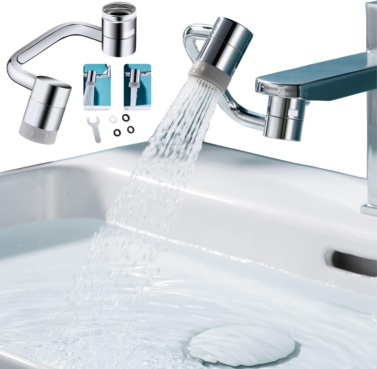 1080° Rotating Faucet Extender Aerator,Solid Brass Universal Splash Filter Faucet,1080 Big Angle Swivel Faucet Aerator Sink Attachment,Dual-Function 2-Flow Sprayer