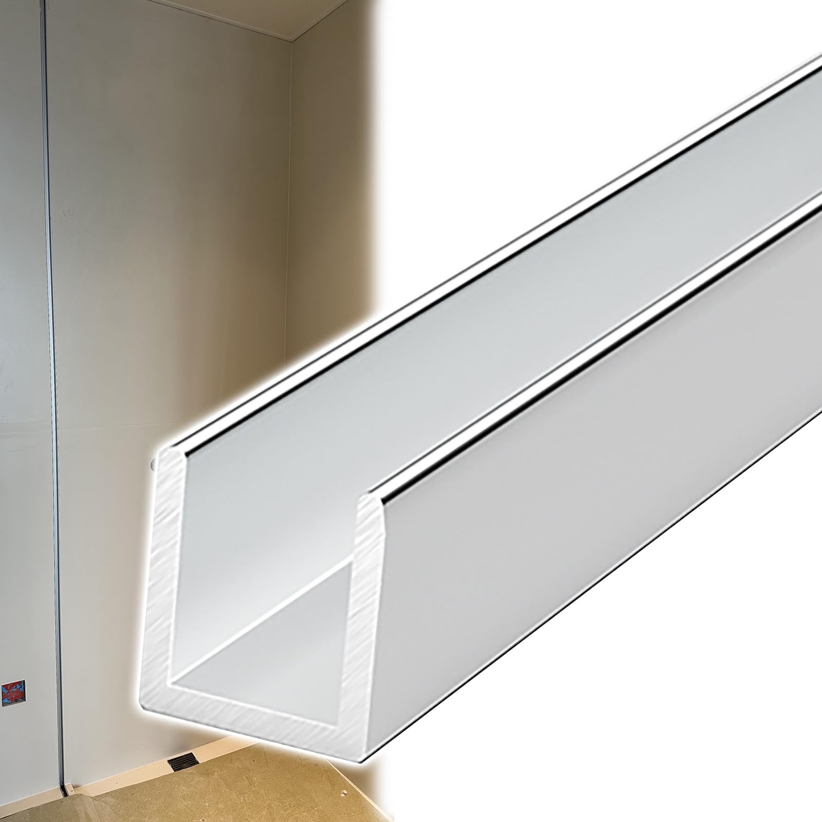 Kanał U do szklanych drzwi prysznicowych, bezramowa listwa mocująca do panelu szklanego, srebrny, długość 114 cm, do łazienki i kuchni, przegrody biurowe, kompatybilny ze szkłem 1/4, 5/16, 3/8, 1.3 cm