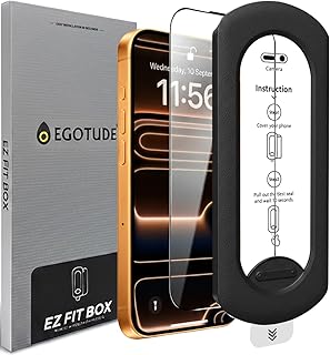 EGOTUDE for iPhone 17 Pro Max Tempered Glass 9H Hardnes Edge-To-Edge Coverage Screen Guard Protector with Easy Fit Auto Du...