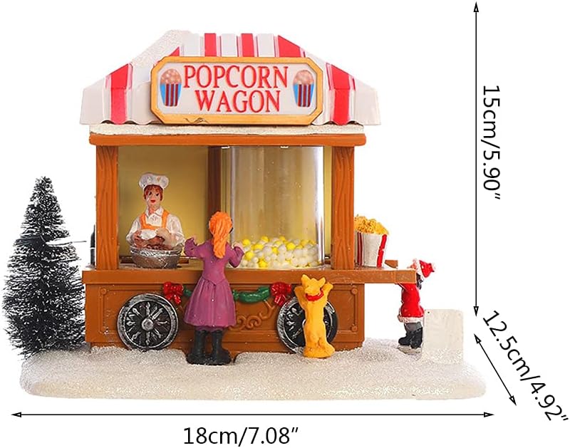 Christmas LED Lighted House Resin Popcorn Wagon Musical Animated Village Decor