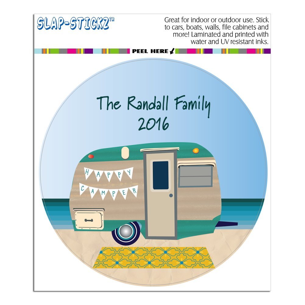 Graphics and More Personalized Custom Happy Camper Trailer Beach Camping Family Circle Automotive Car Window Locker Bumper Sticker